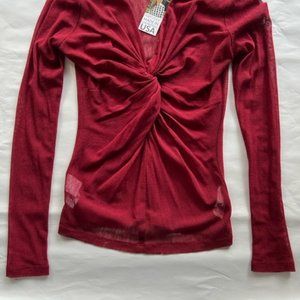 Karen Kane, New Long Sleeve  V Neck Sheer Top